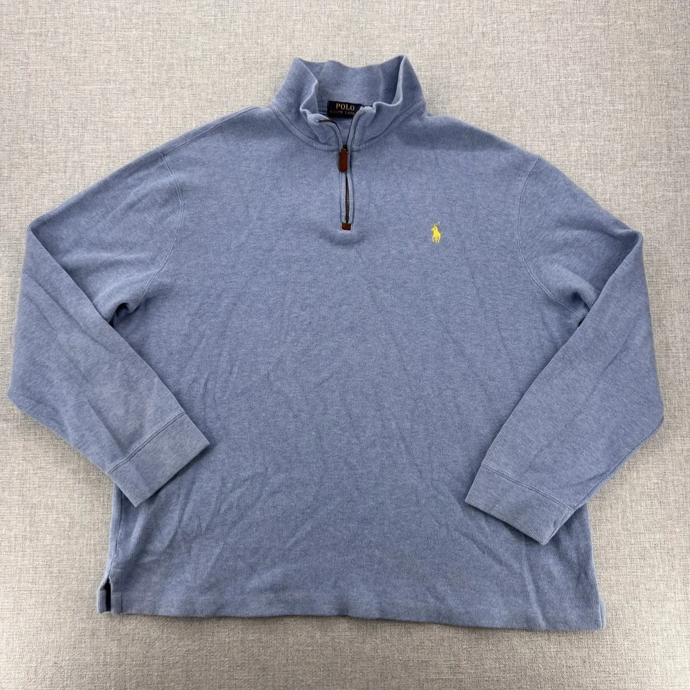 Polo Ralph Lauren Quarter Zip Pullover Sweater Men XL Blue Preppy Classic Ivy - Picture 3 of 10